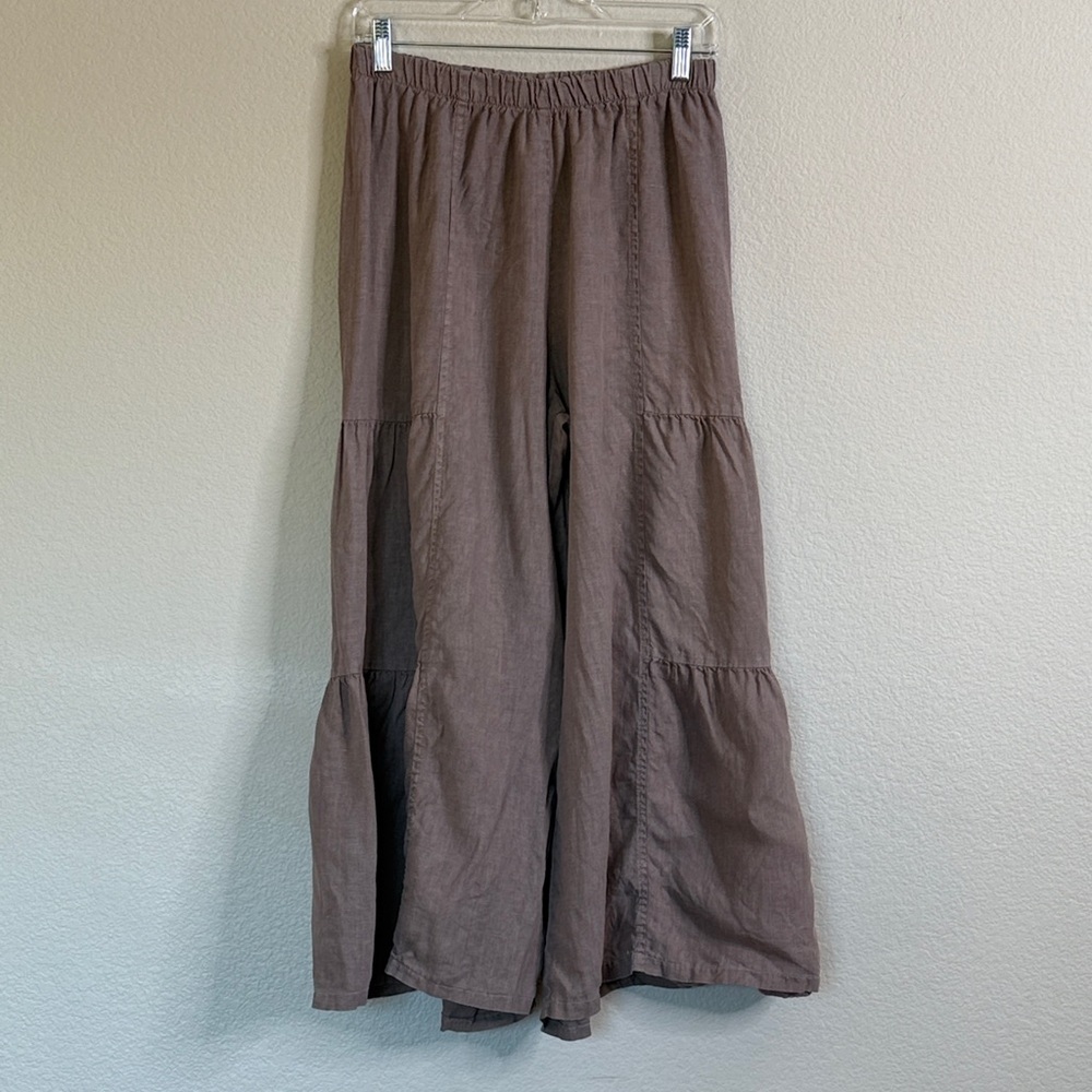 Match Point linen tiered cha cha ruffle pants women’s small taupe EUC